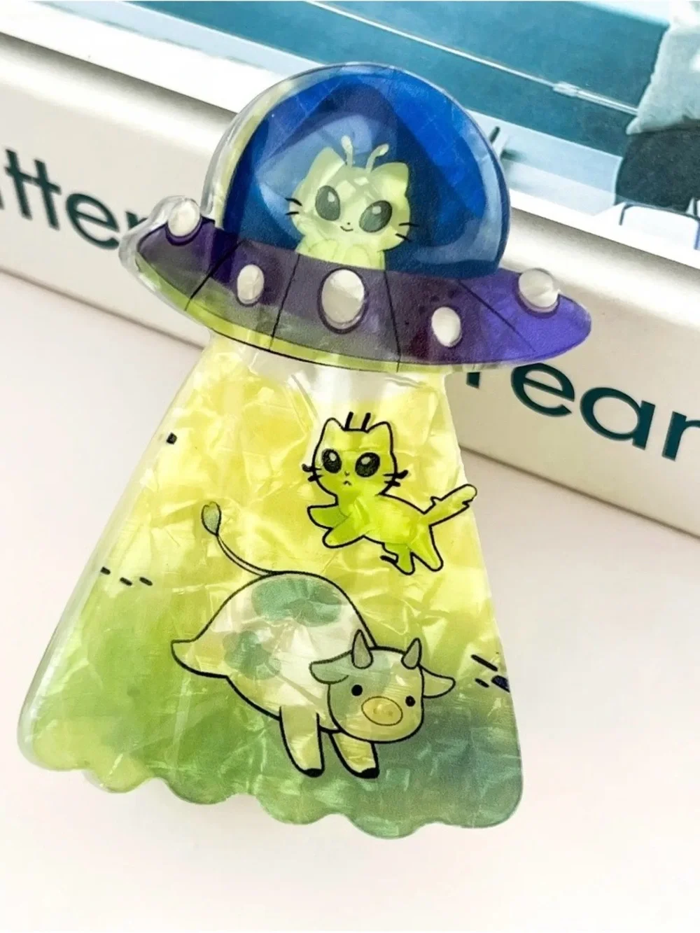 Cute UFO Cat & Cow hair clip